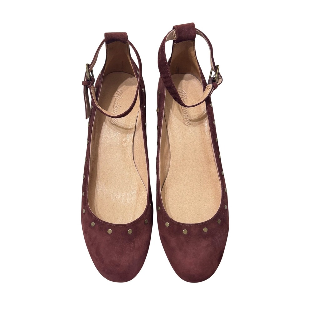 Madewell Inez Stud Ankle Strap Pumps Womens 9.5 Burgundy Suede Excellent Studded - Picture 5 of 11